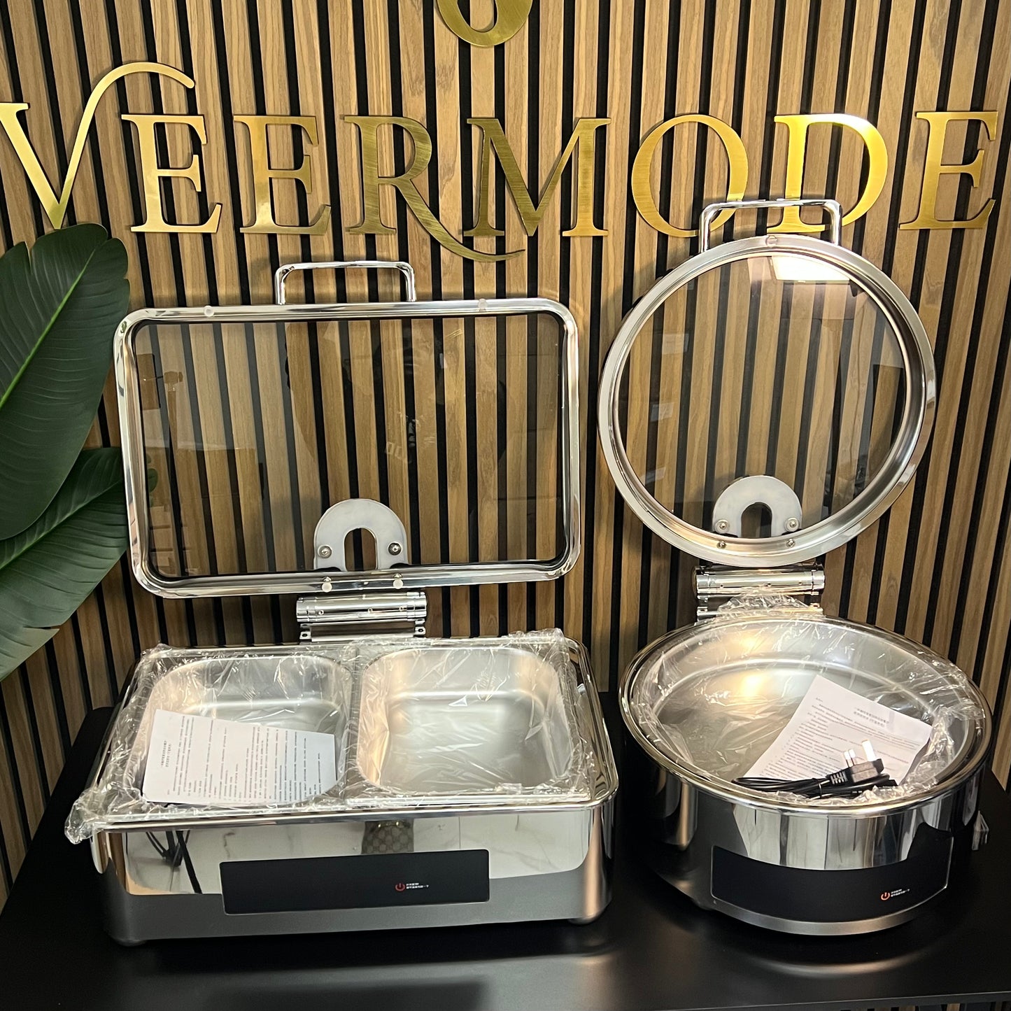 Veermode Electric Dry & Wet Chafing Dish Buffet Warmer Rectangle Silver With Glass Lid