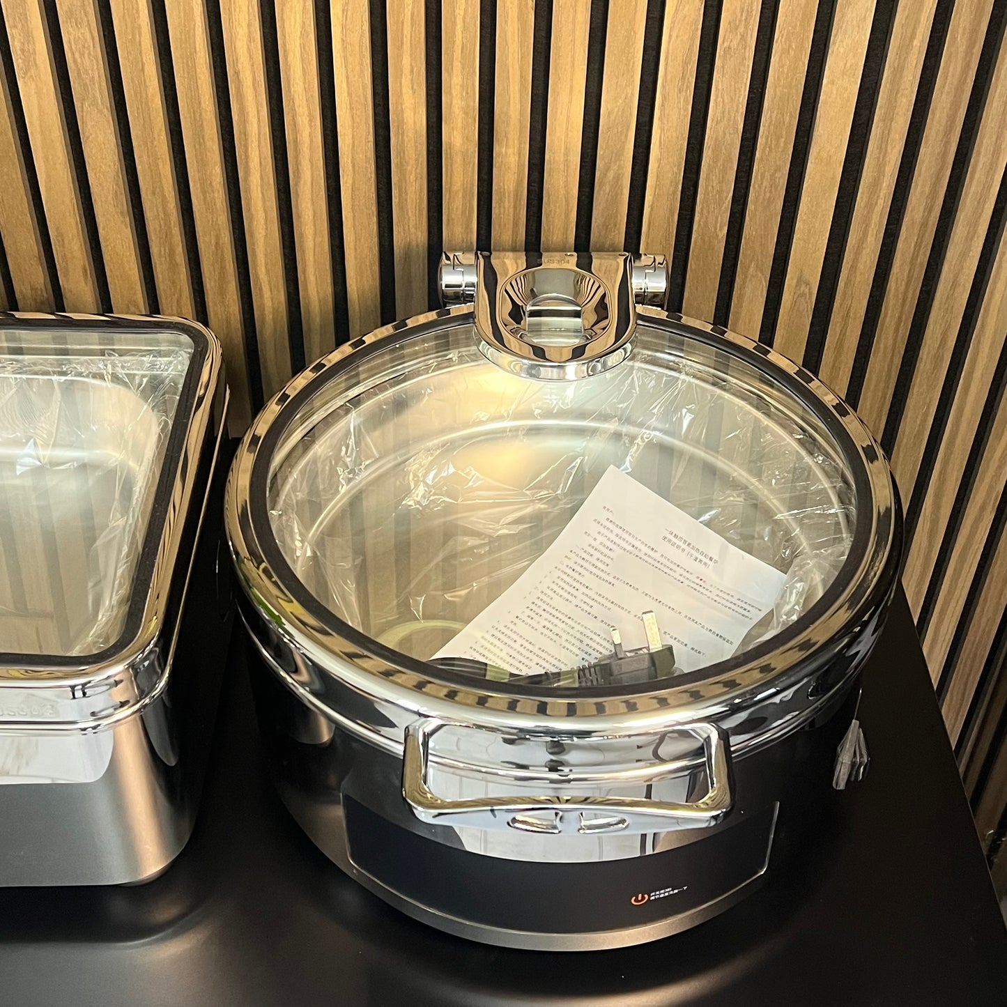 Veermode Electric Dry & Wet Chafing Dish Buffet Warmer Round Silver With Glass Lid