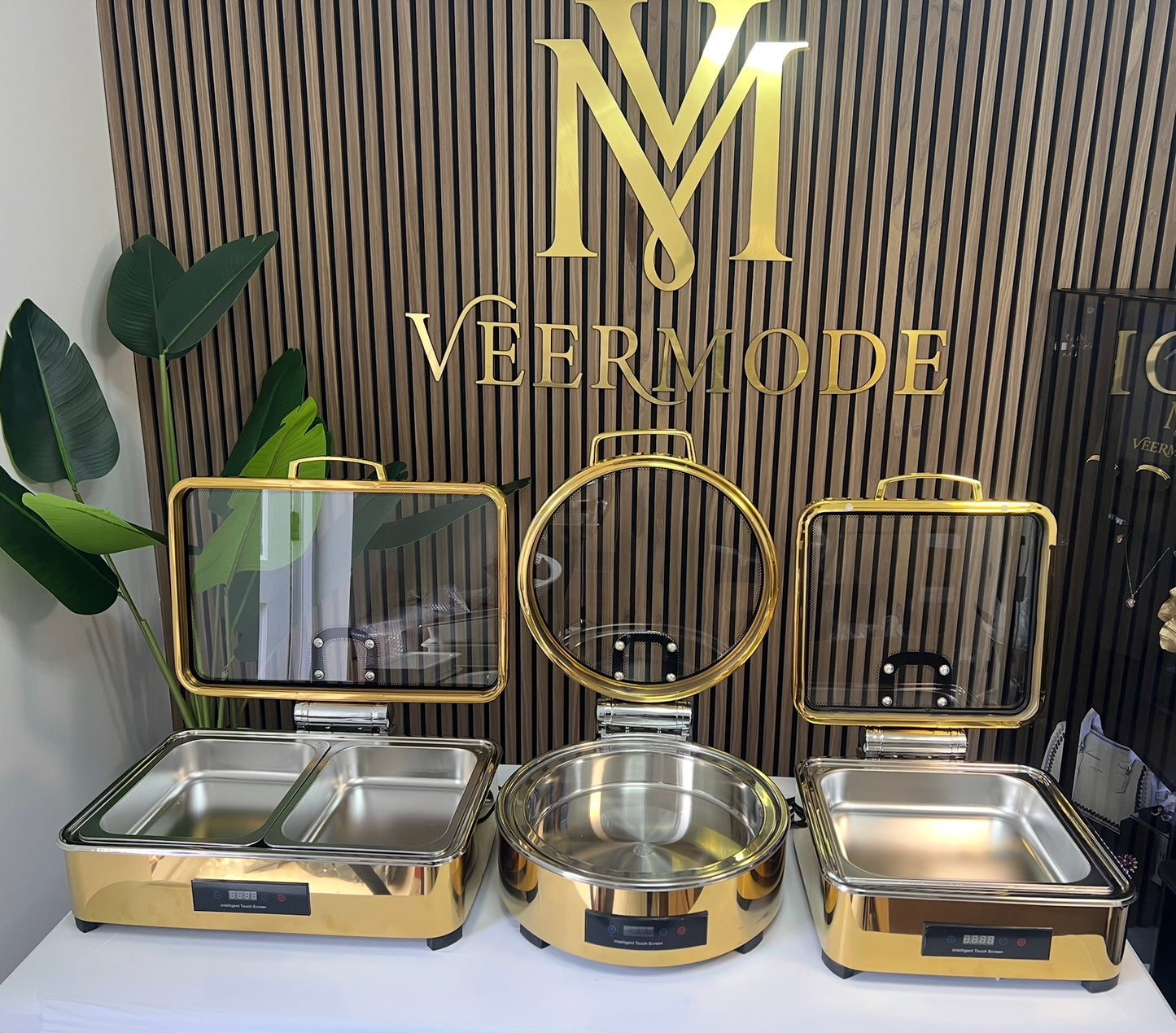 Veermode Electric Chafing Dish Buffet Warmer Rectangle White With Glass Lid