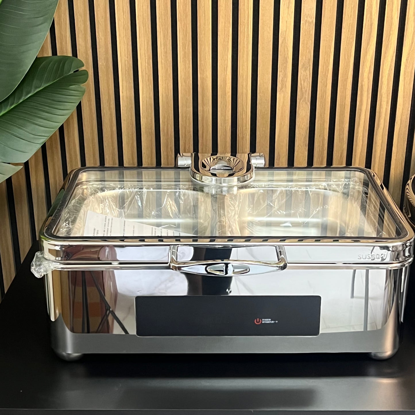 Veermode Electric Dry & Wet Chafing Dish Buffet Warmer Rectangle Silver With Glass Lid