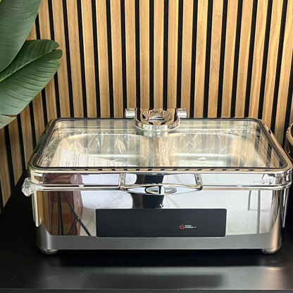 Veermode Electric Dry & Wet Chafing Dish Buffet Warmer Rectangle Silver With Glass Lid