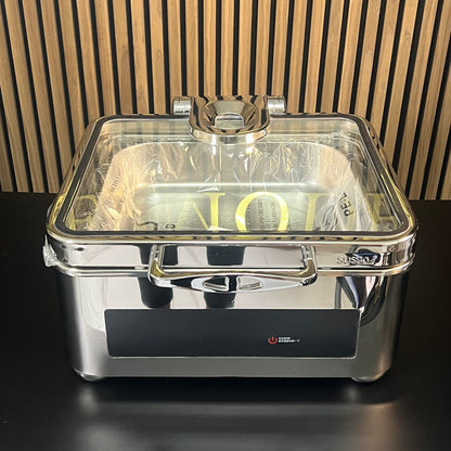 Veermode Electric Dry & Wet Chafing Dish Buffet Warmer Square Silver With Glass Lid
