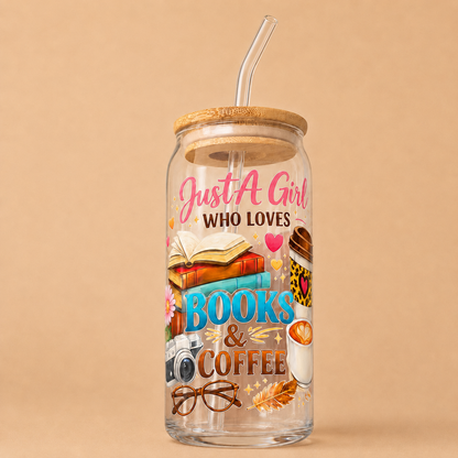 Just A Girl Who Loves Books & Coffee Glass Tumbler – Book Lover Gift