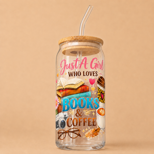 Just A Girl Who Loves Books & Coffee Glass Tumbler – Book Lover Gift