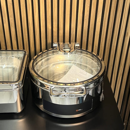 Electric Dry & Wet Chafing Dish Buffet Warmer Round Silver With Glass Lid