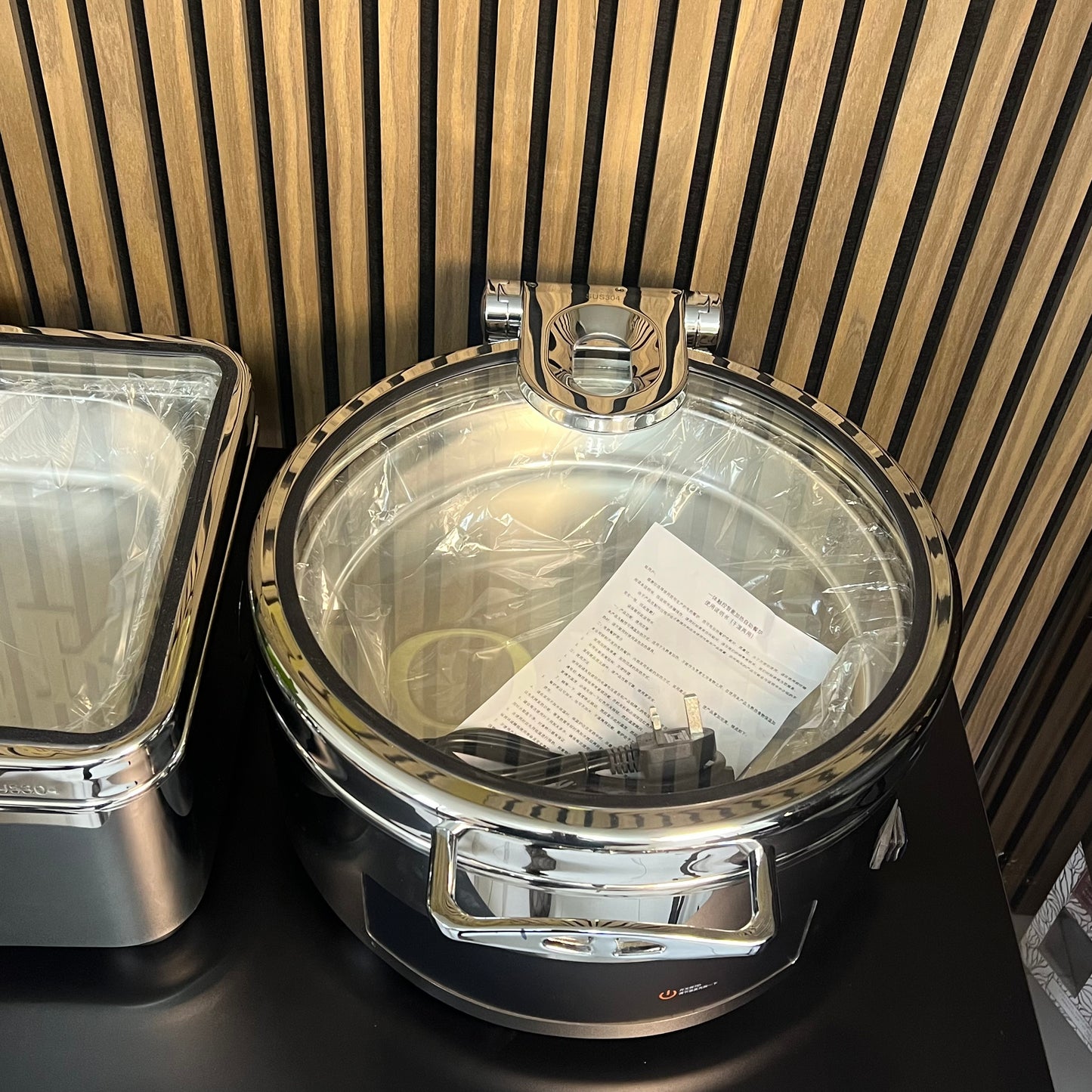 Electric Dry & Wet Chafing Dish Buffet Warmer Round Silver With Glass Lid