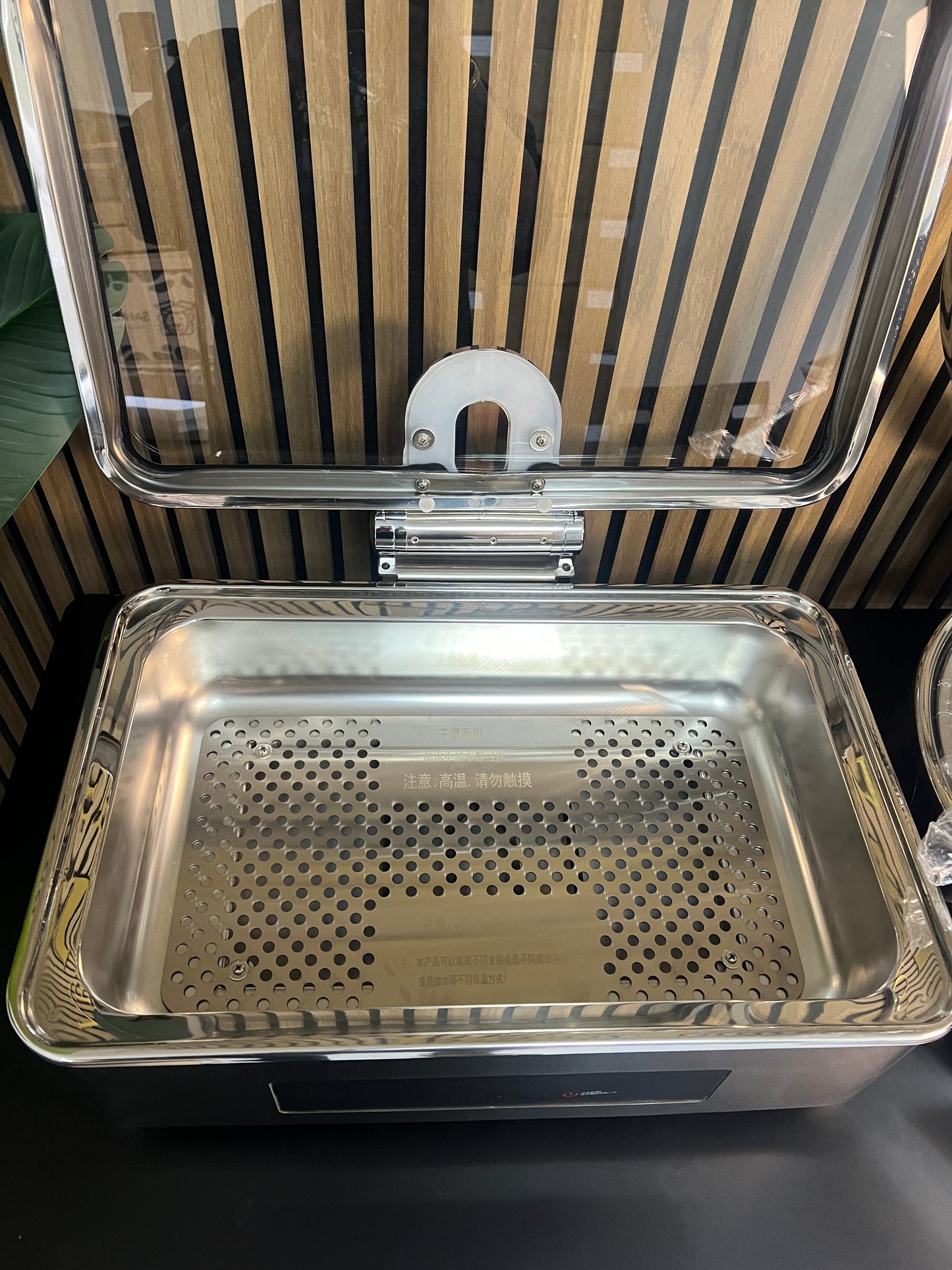 Electric Dry & Wet Chafing Dish Buffet Warmer Rectangle Silver With Glass Lid