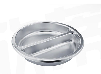 Veermode round divided buffet pan stainless steel 2 section catering tray