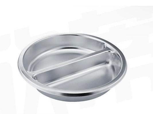 Veermode round divided buffet pan stainless steel 2 section catering tray