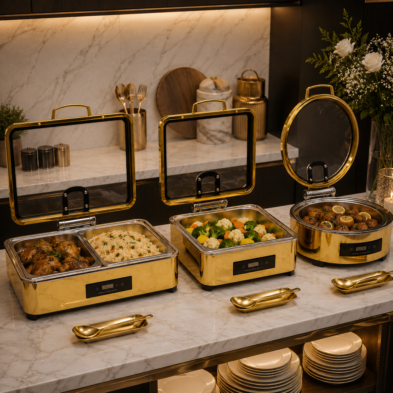 Veermode Gold Square Buffet Warmer