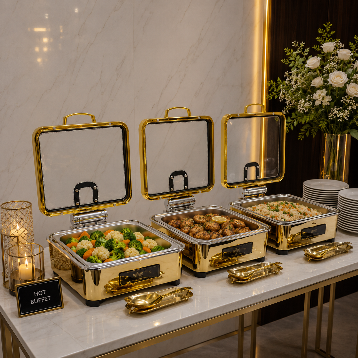 Veermode Gold Square Buffet Warmer