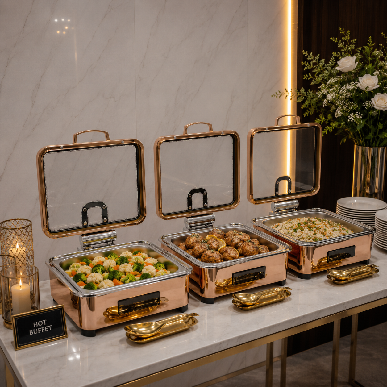 Veermode Rose Gold Square Buffet Warmer