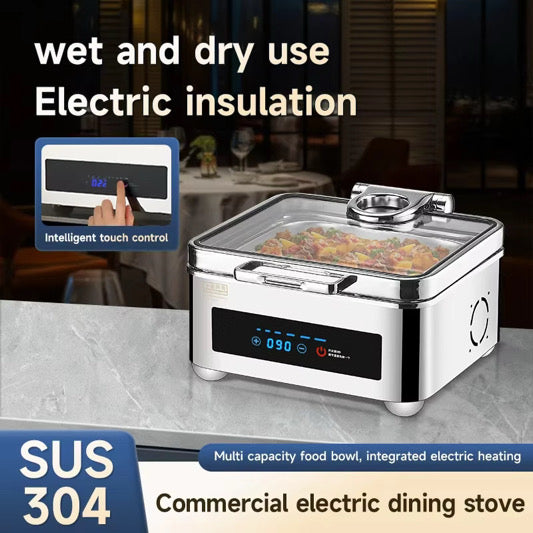 Veermode Electric Dry & Wet Chafing Dish Buffet Warmer Square Silver With Glass Lid