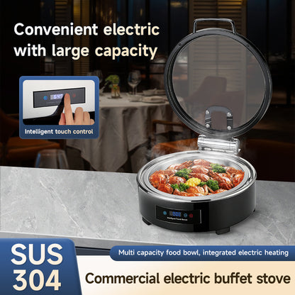 Veermode Electric Chafing Dish Buffet Warmer Round Black With Glass Lid