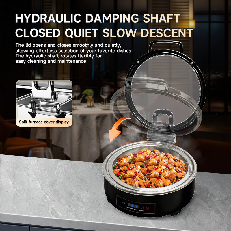 Veermode Electric Chafing Dish Buffet Warmer Round Black With Glass Lid
