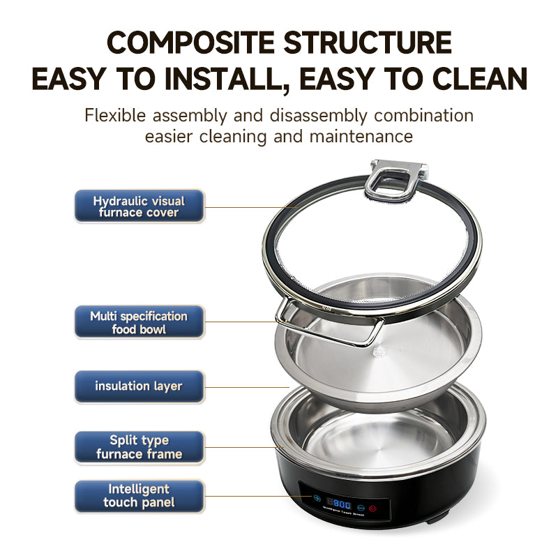 Veermode Electric Chafing Dish Buffet Warmer Round Black With Glass Lid