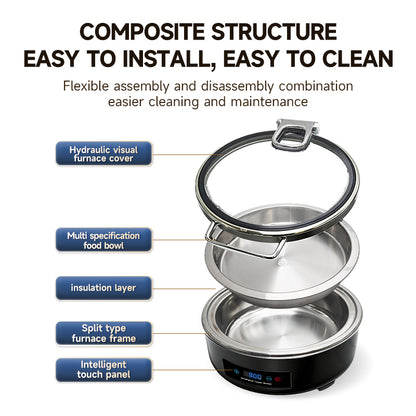 Veermode Electric Chafing Dish Buffet Warmer Round Black With Glass Lid