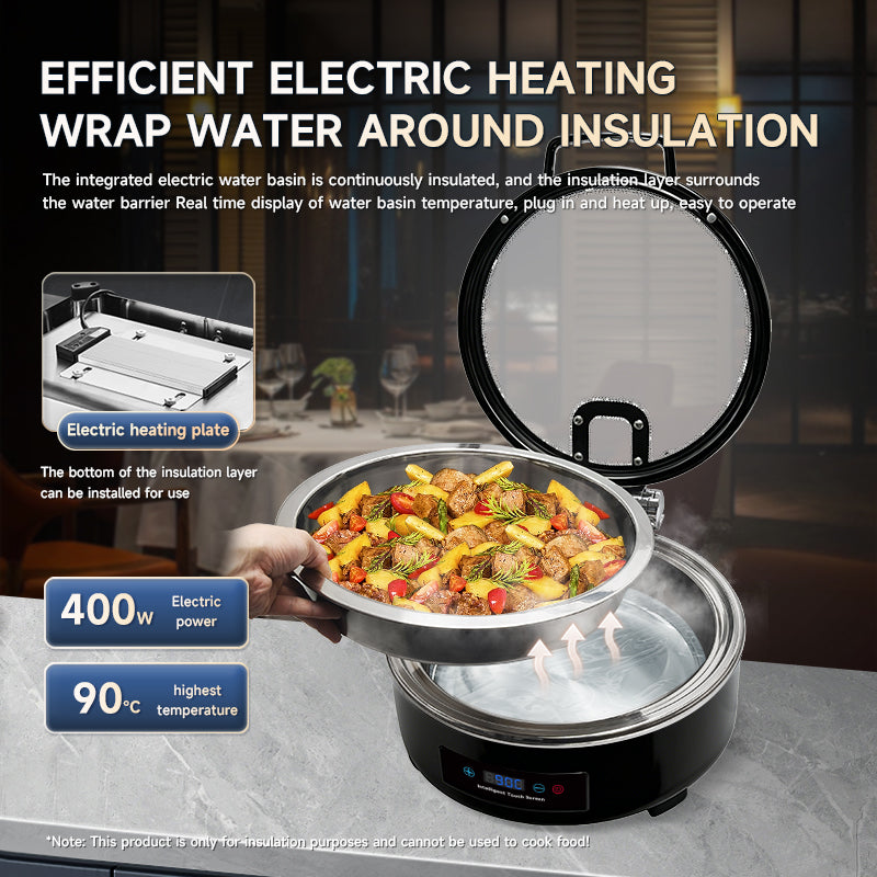 Veermode Electric Chafing Dish Buffet Warmer Round Black With Glass Lid