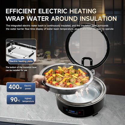 Veermode Electric Chafing Dish Buffet Warmer Round Black With Glass Lid