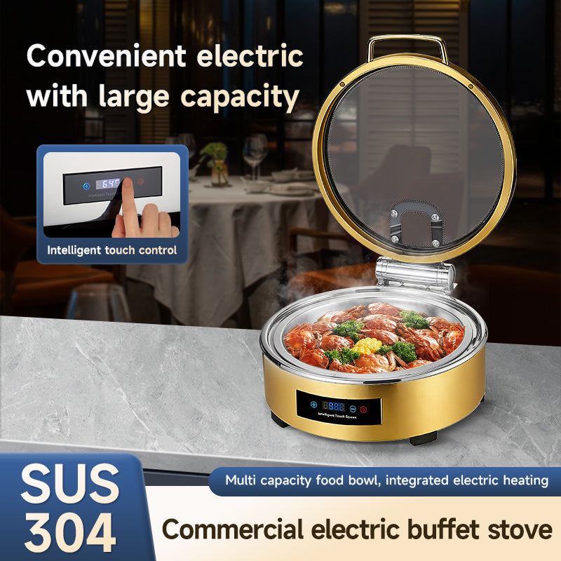 Veermode Electric Chafing Dish Buffet Warmer Round Gold With Glass Lid