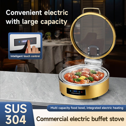 Veermode Electric Chafing Dish Buffet Warmer Round Gold With Glass Lid