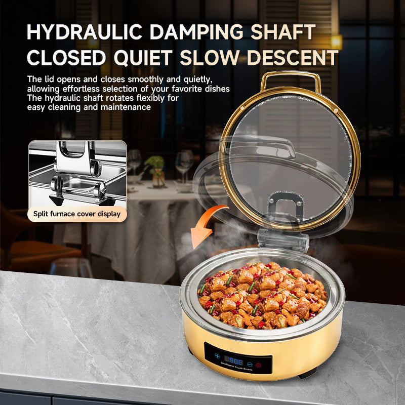 Veermode Electric Chafing Dish Buffet Warmer Round Gold With Glass Lid