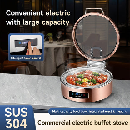 Veermode Electric Chafing Dish Buffet Warmer Round Rose Gold With Glass Lid