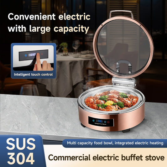 Veermode Electric Chafing Dish Buffet Warmer Round Rose Gold With Glass Lid