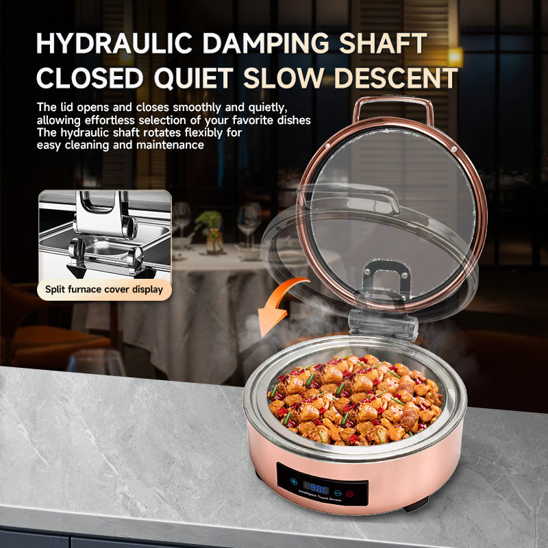 Veermode Electric Chafing Dish Buffet Warmer Round Rose Gold With Glass Lid