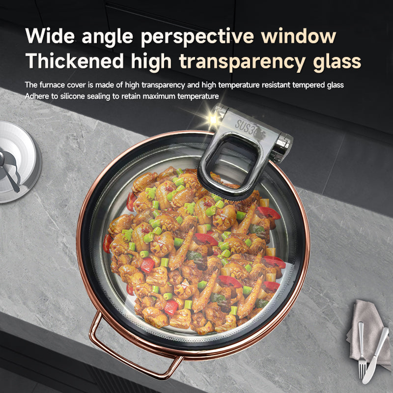 Veermode Electric Chafing Dish Buffet Warmer Round Rose Gold With Glass Lid