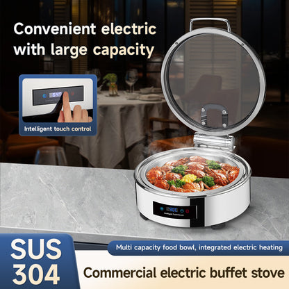 Veermode Electric Chafing Dish Buffet Warmer Round Silver With Glass Lid