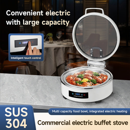 Veermode Electric Chafing Dish Buffet Warmer Round White With Glass Lid