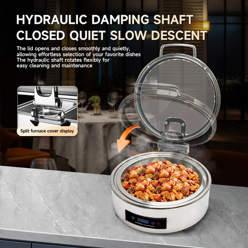 Veermode Electric Chafing Dish Buffet Warmer Round White With Glass Lid