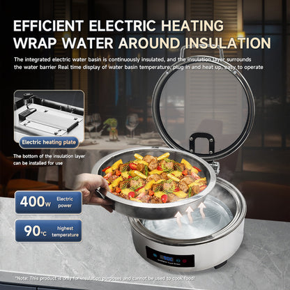 Veermode Electric Chafing Dish Buffet Warmer Round White With Glass Lid