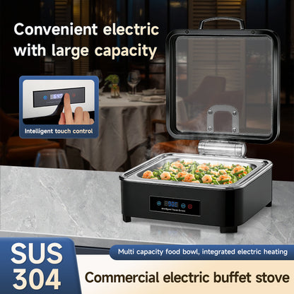 Veermode Electric Chafing Dish Buffet Warmer Square Black With Glass Lid