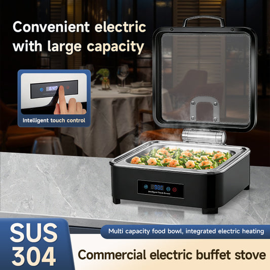 Veermode Electric Chafing Dish Buffet Warmer Square Black With Glass Lid