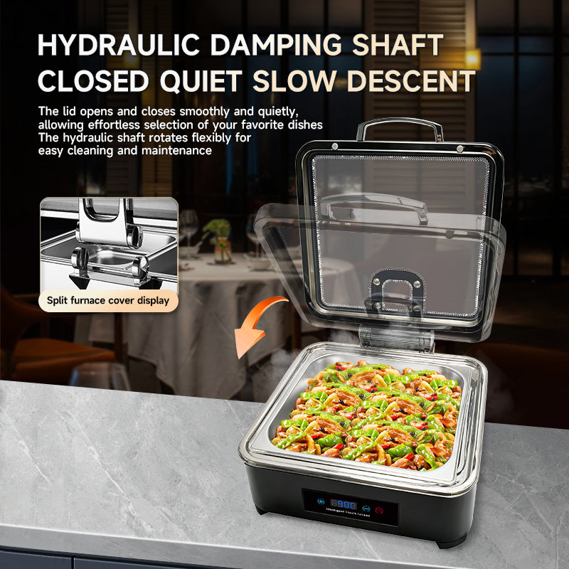 Veermode Electric Chafing Dish Buffet Warmer Square Black With Glass Lid