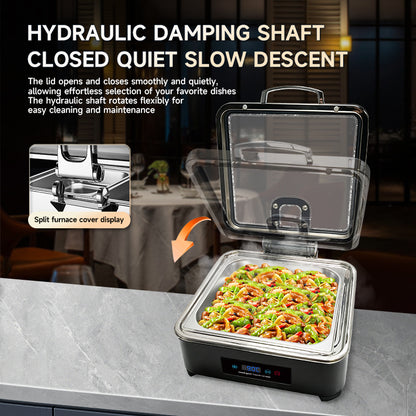 Veermode Electric Chafing Dish Buffet Warmer Square Black With Glass Lid