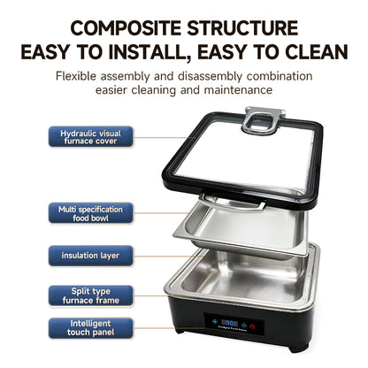 Veermode Electric Chafing Dish Buffet Warmer Square Black With Glass Lid