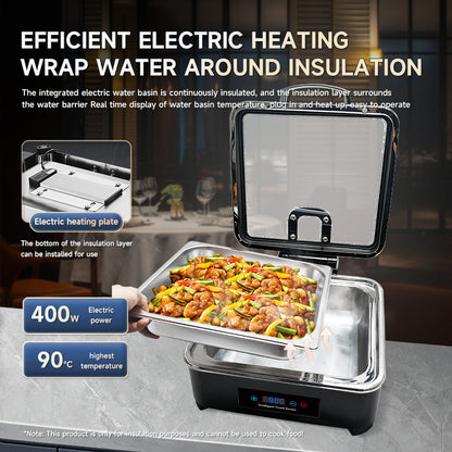 Veermode Electric Chafing Dish Buffet Warmer Square Black With Glass Lid