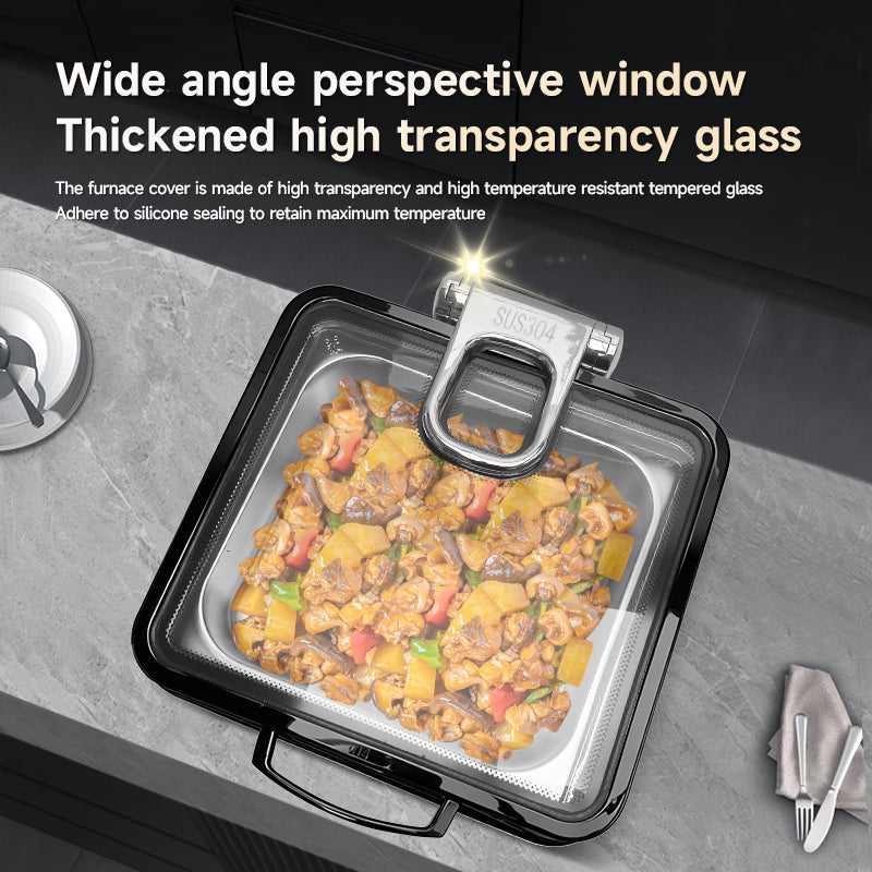 Veermode Electric Chafing Dish Buffet Warmer Square Black With Glass Lid