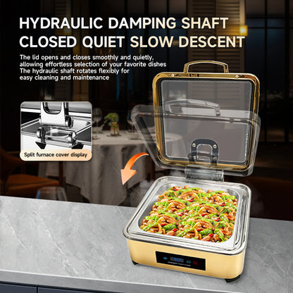 Veermode Electric Chafing Dish Buffet Warmer Square Gold With Glass Lid