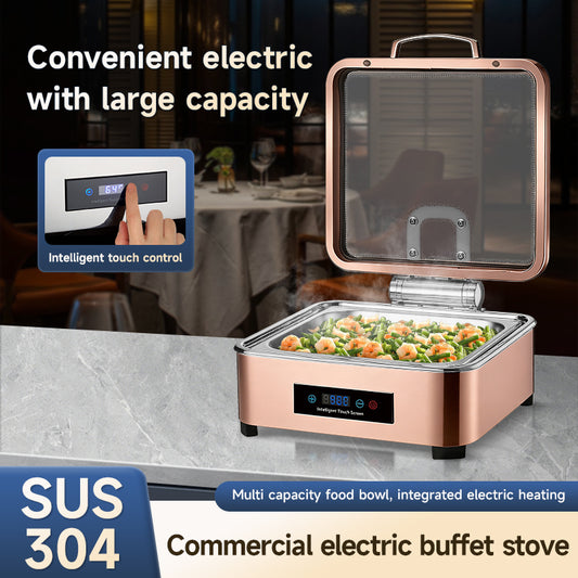 Veermode Electric Chafing Dish Buffet Warmer Square Rose Gold With Glass Lid