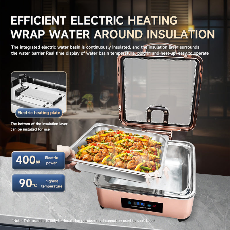 Veermode Electric Chafing Dish Buffet Warmer Square Rose Gold With Glass Lid