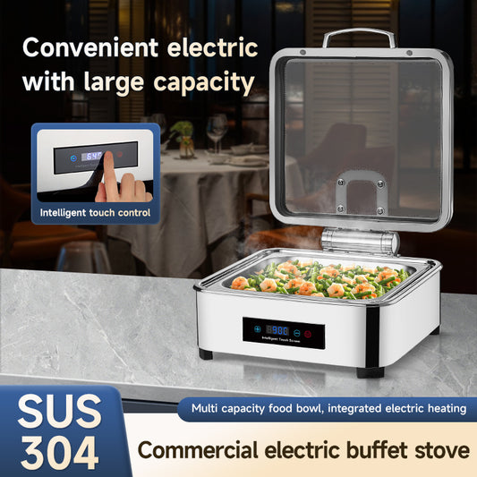 Veermode Electric Chafing Dish Buffet Warmer Square Silver With Glass Lid