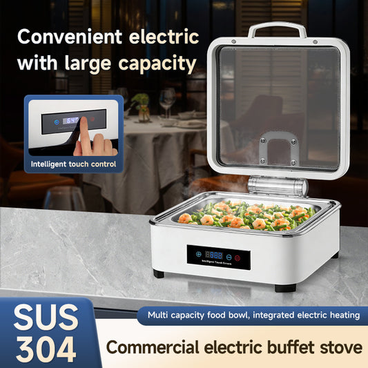 Veermode Electric Chafing Dish Buffet Warmer Square White With Glass Lid