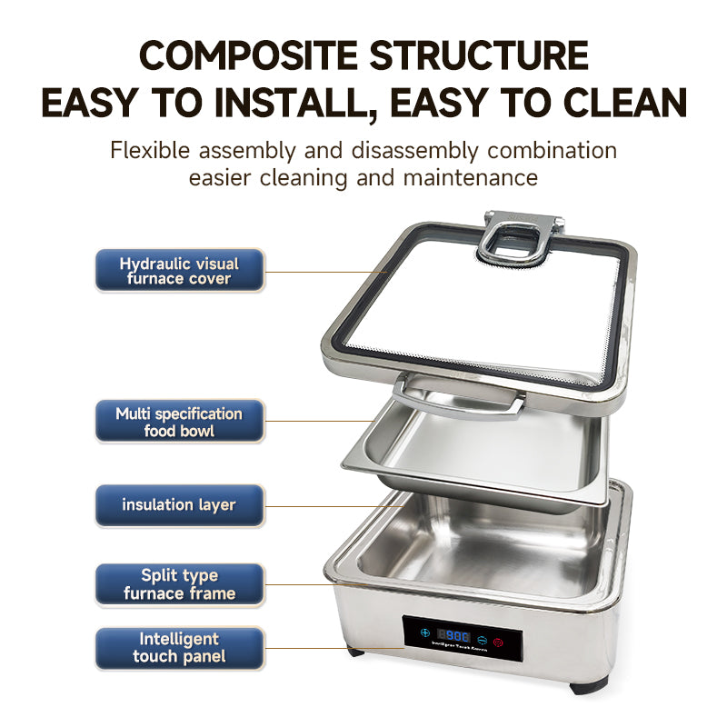 Veermode Electric Chafing Dish Buffet Warmer Square White With Glass Lid