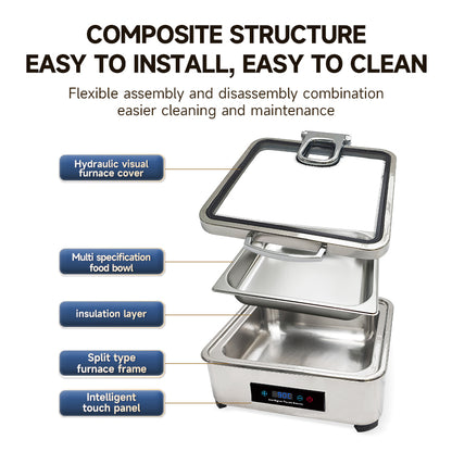 Veermode Electric Chafing Dish Buffet Warmer Square White With Glass Lid
