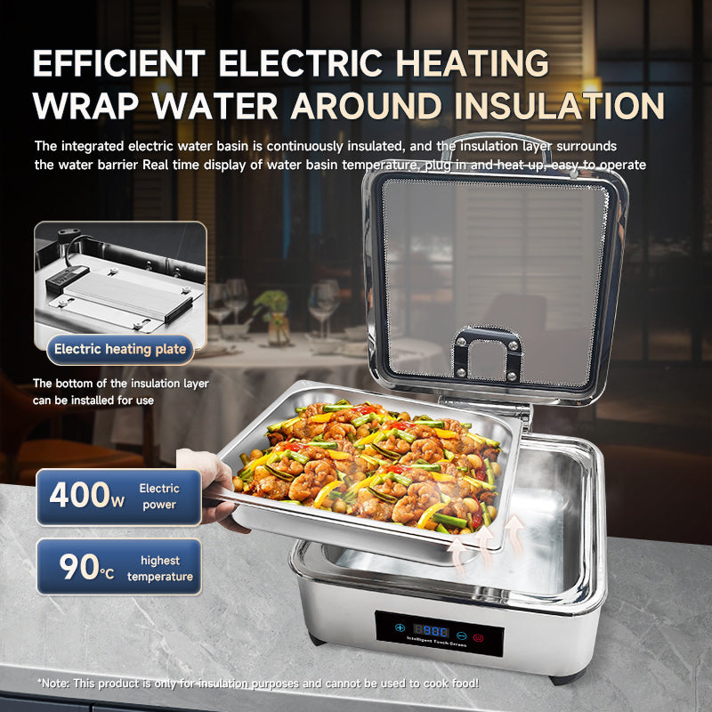 Veermode Electric Chafing Dish Buffet Warmer Square White With Glass Lid