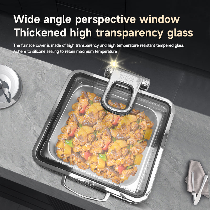 Veermode Electric Chafing Dish Buffet Warmer Square White With Glass Lid